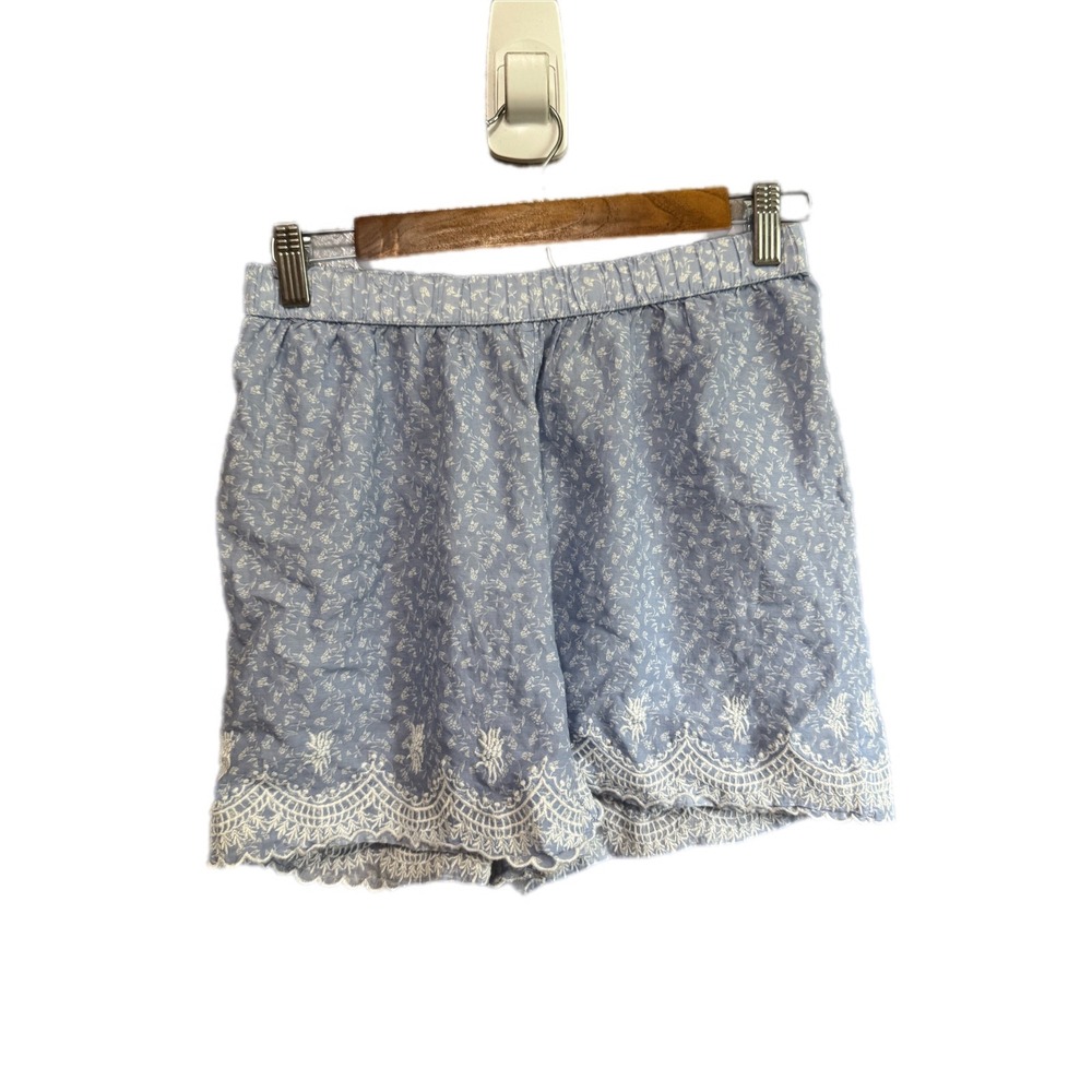 Joie Floral Shorts Womens Small Blue Excellent Embroidered Eyelet Scallop Hem